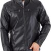 Men's Casual Stand-Collar Faux Leather Jacket with Motorcycle Styling