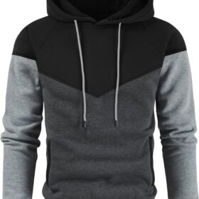 Men's Casual Color-Block Fleece Hoodie with Practical Pockets
