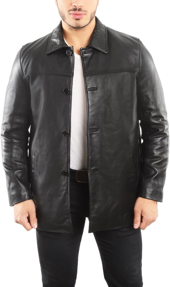 Men's Lambskin Leather Jacket with a Four-Button Front Closure