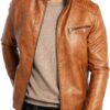 Men's Lightweight Faux Leather Motorcycle Jacket with a Stand Collar