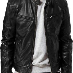Men's Lambskin Leather Motorcycle Jacket with a Classic Biker Design
