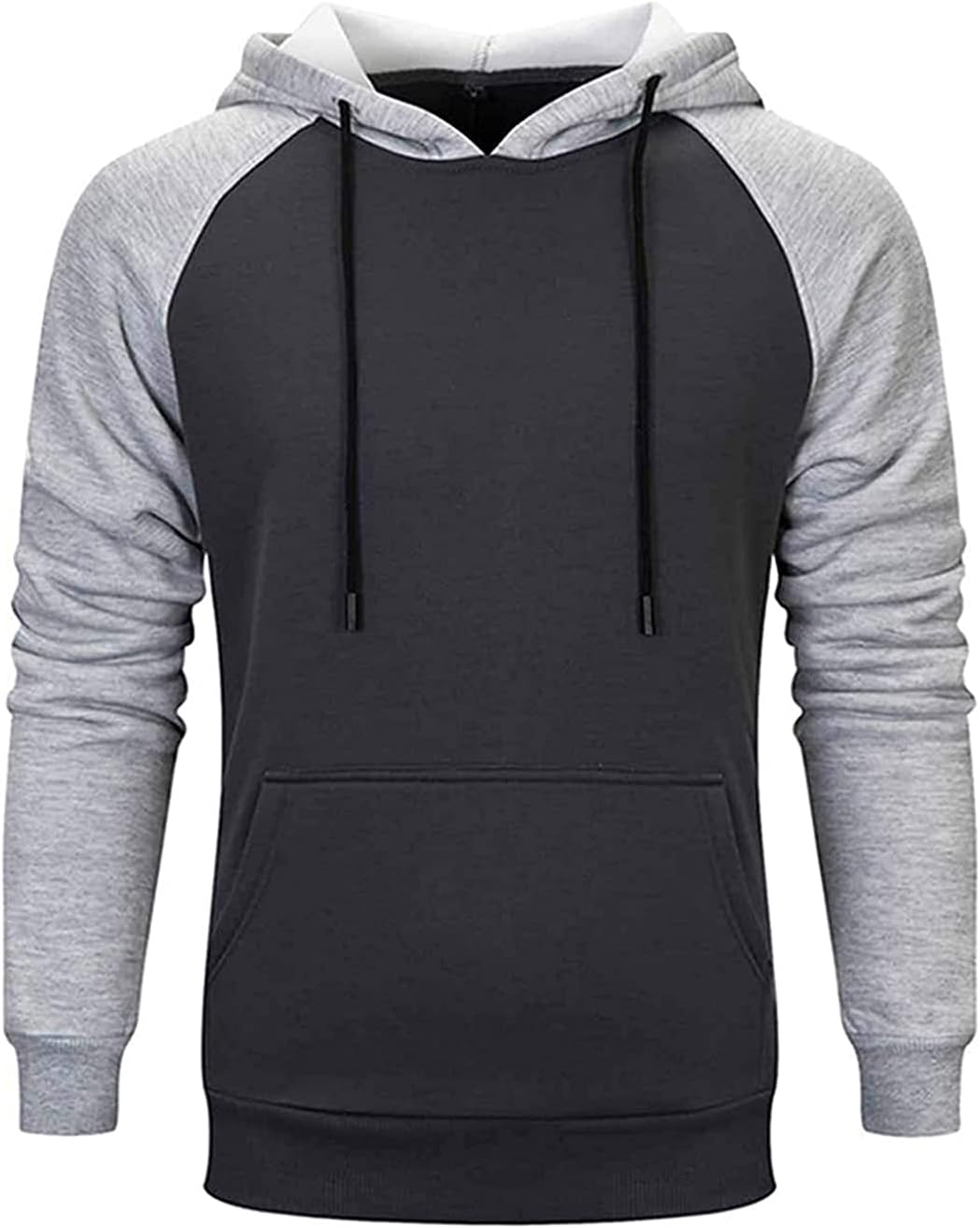 Men's Patchwork Fleece Hoodie with Drawstring and Front Pocket - Image 2