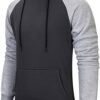 Men's Patchwork Fleece Hoodie with Drawstring and Front Pocket