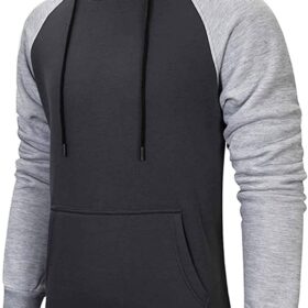Men's Patchwork Fleece Hoodie with Drawstring and Front Pocket