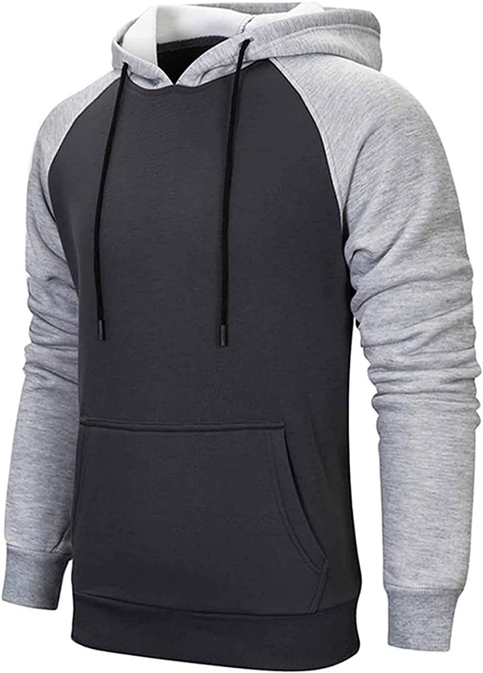 Men's Patchwork Fleece Hoodie with Drawstring and Front Pocket