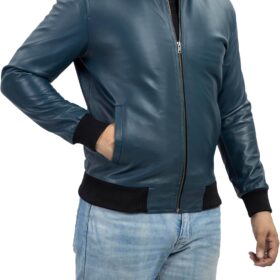 Men's Classic Lambskin Leather Bomber Jacket with a Timeless Casual Design