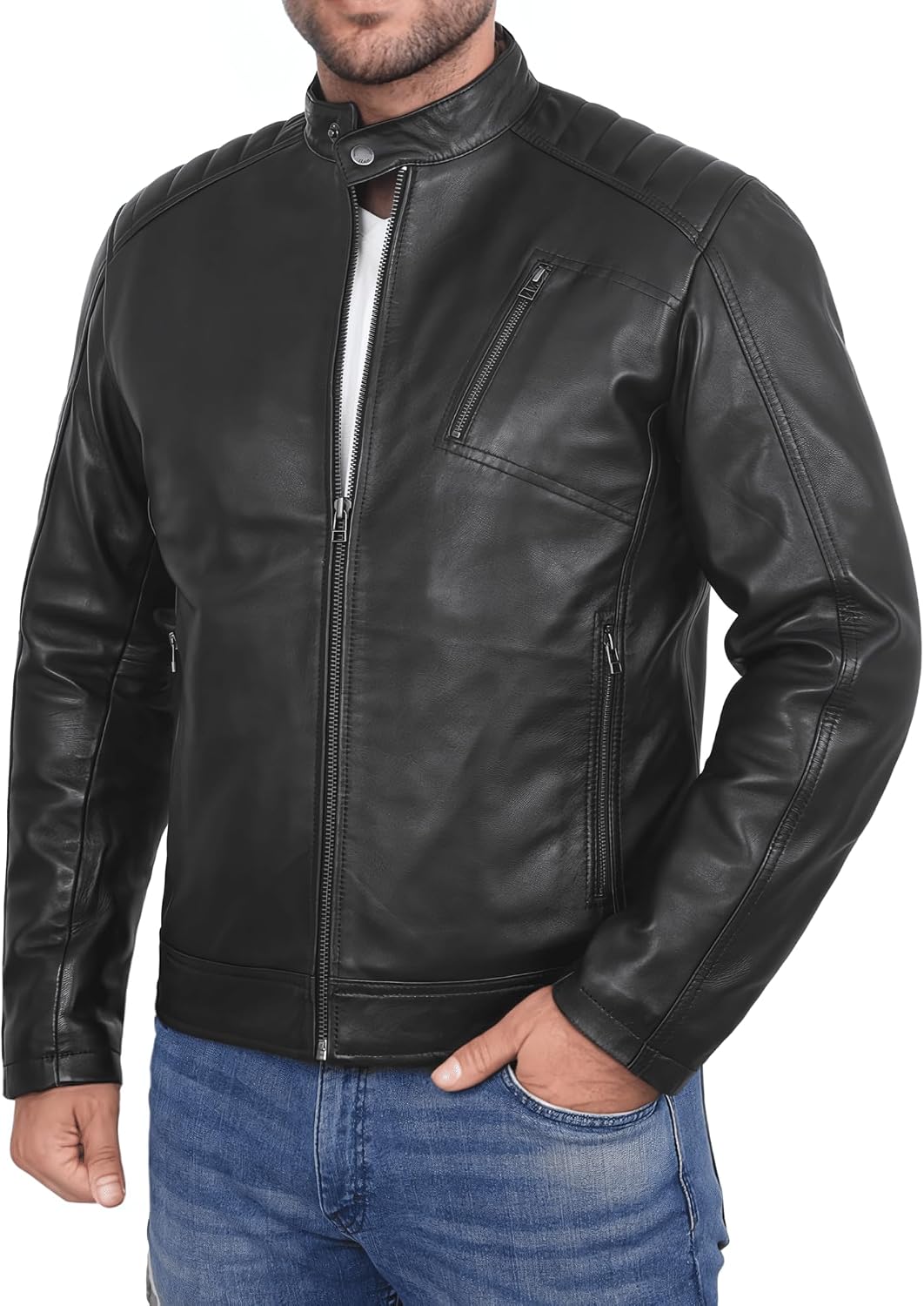 Men's Soft Lambskin Leather Motorcycle Jacket with Contemporary Styling