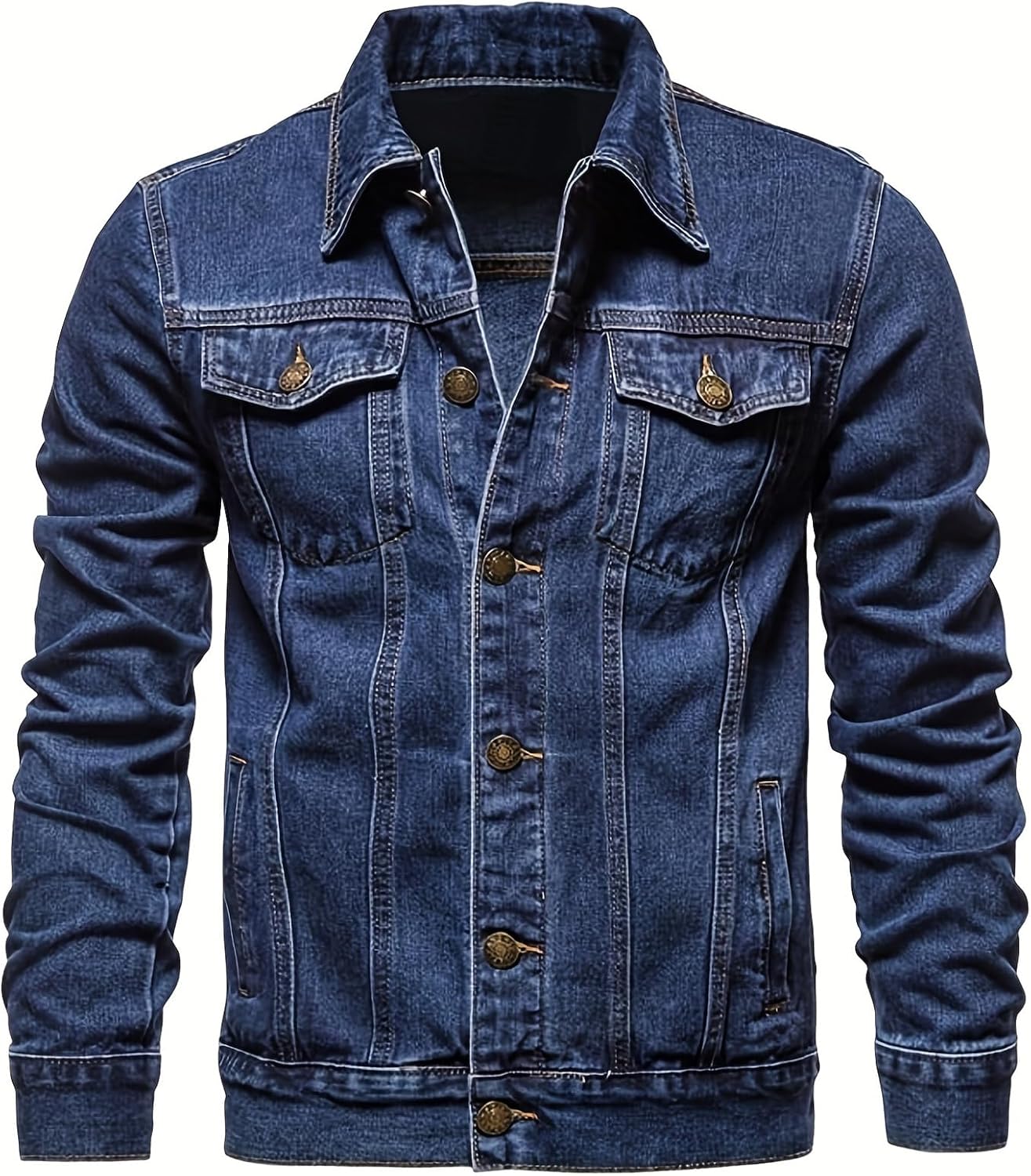 Men's Cotton-Blend Denim Jacket with Multiple Utility Pockets