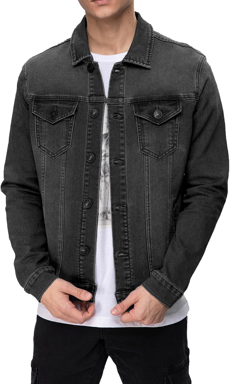 Men's Classic Button-Front Denim Jacket with a Rugged Casual Look