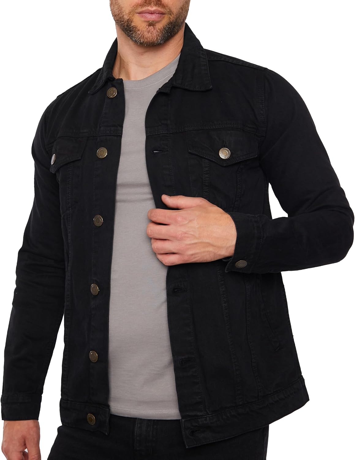 Men's Vintage-Inspired Denim Trucker Jacket with a Button Closure