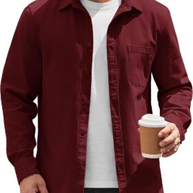 Men's Cotton Button-Front Shirt Jacket for Casual Layering