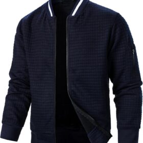 Men's Lightweight Waffle Bomber Jacket with a Zip-Up Front