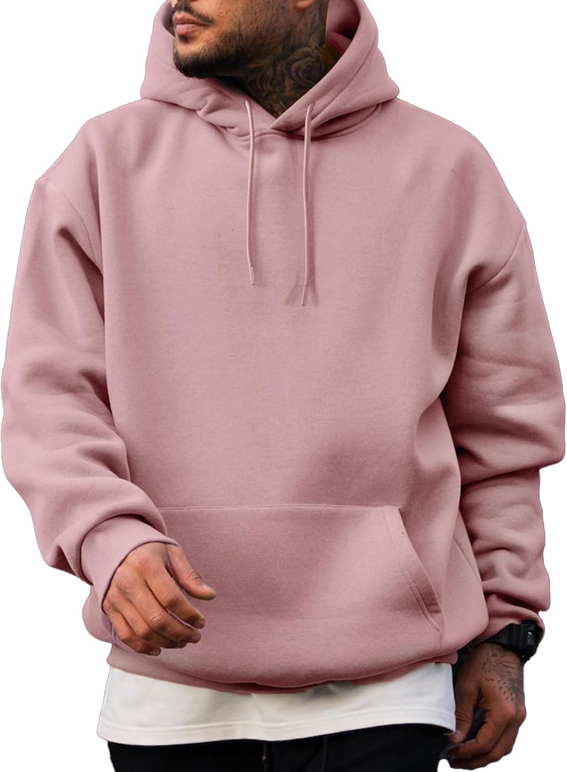 Men's Cotton Pullover Hoodie with Drawstring and Long Sleeves - Image 2