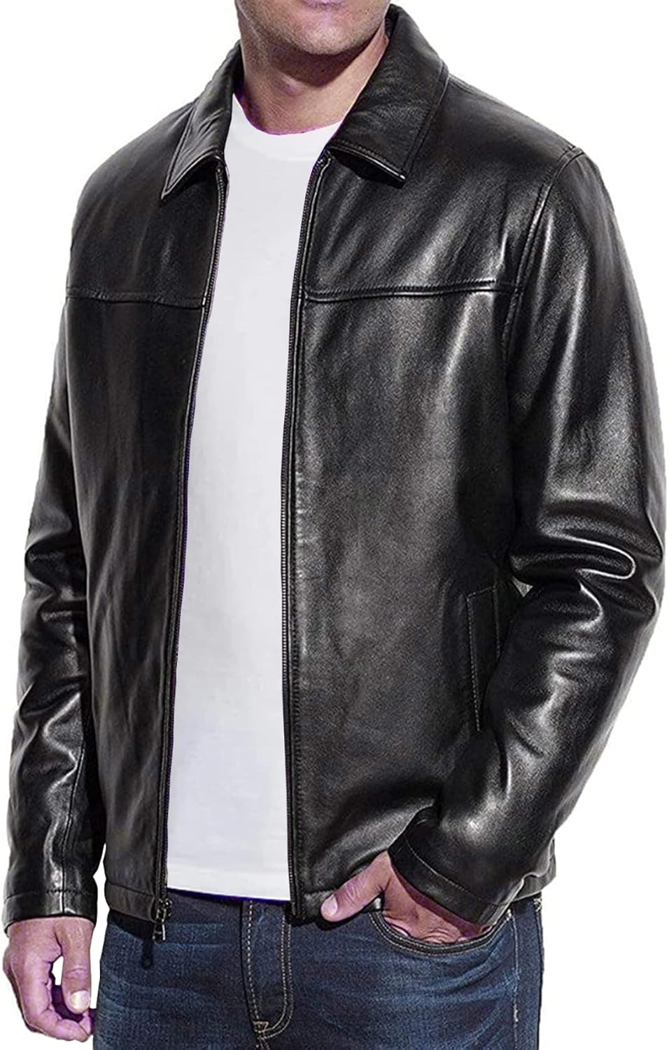 Men's Genuine Lambskin Leather Jacket with a Classic Motorcycle-Inspired Cut