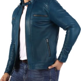 Men's Textured Lambskin Leather Motorcycle Jacket with a Classic Look