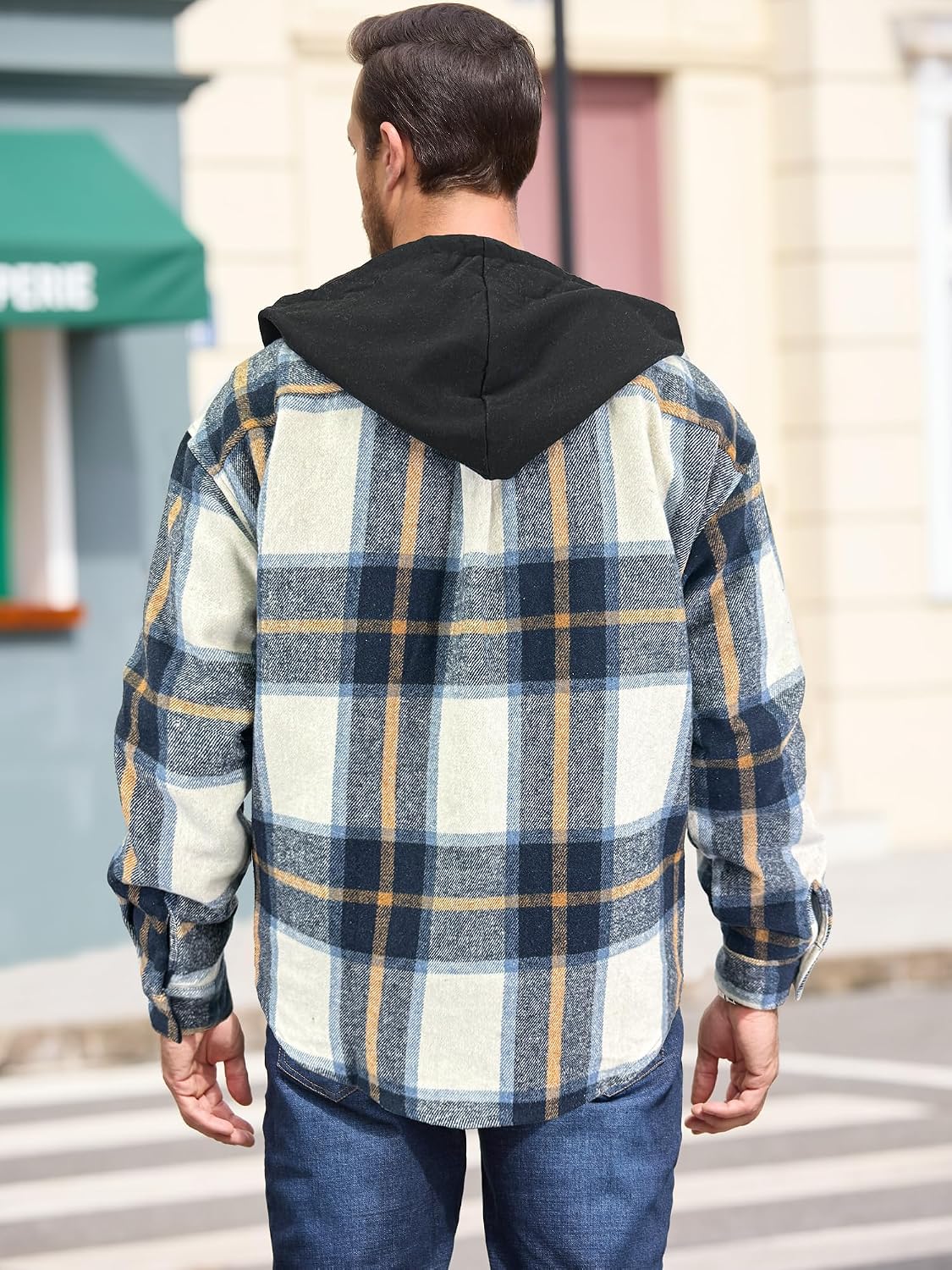 Men's Long-Sleeve Plaid Flannel Shirt Jacket with Button Closure and Pockets - Image 2