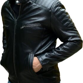 Men's Vintage-Inspired Lambskin Leather Biker Jacket with Classic Styling