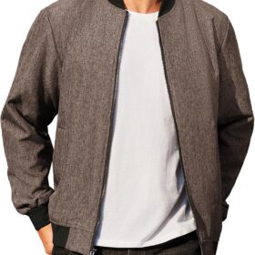 Men's Vintage-Inspired Varsity Bomber Jacket with a Zip Closure