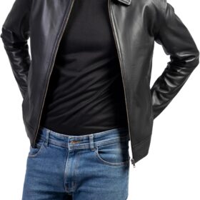 Men's Classic Lambskin Leather Jacket with a Traditional Collar