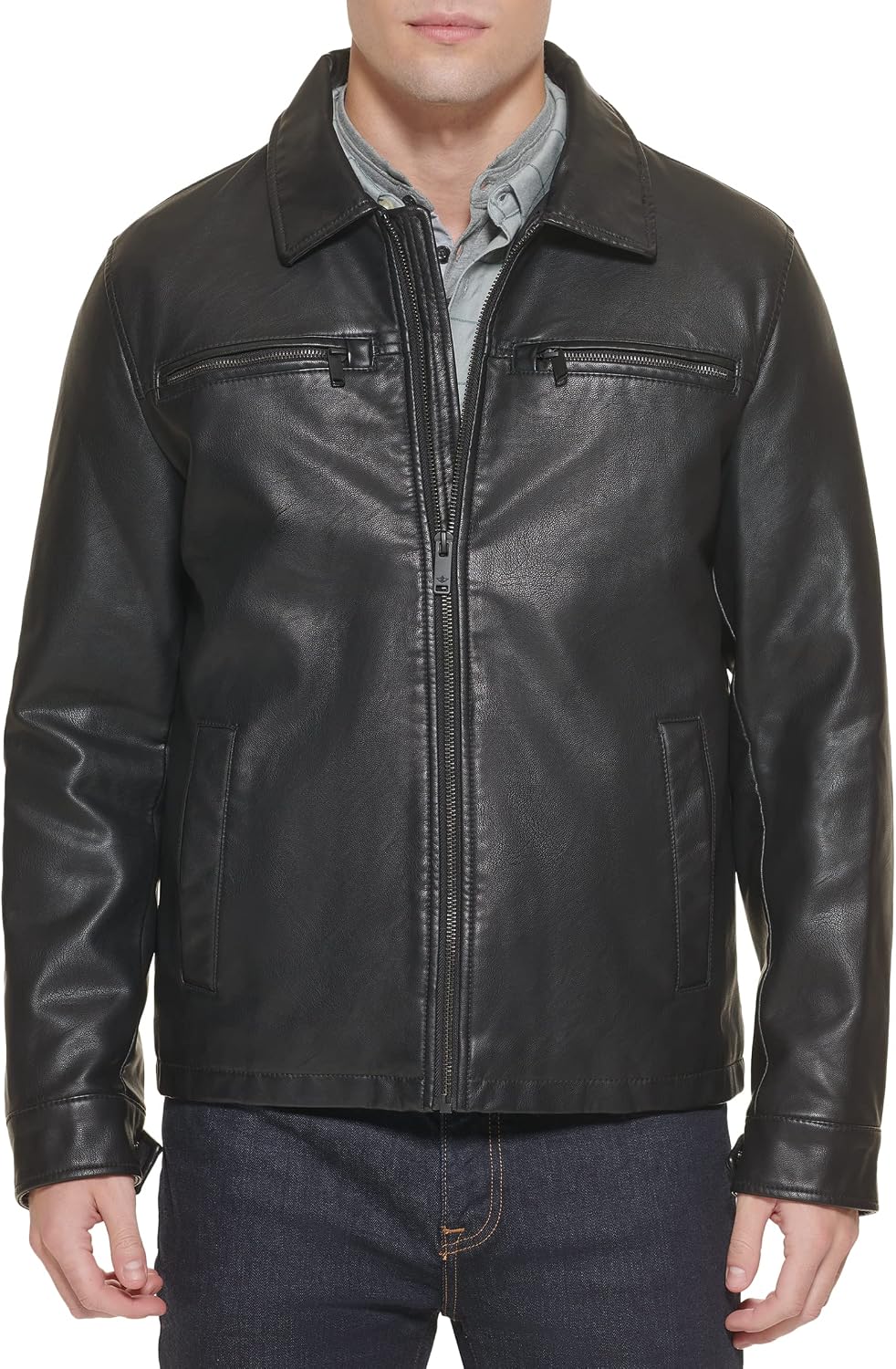 Men's Faux Leather Jacket with a Comfortable Regular Fit