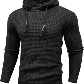 Men's Knitted Pullover Hoodie with Long Sleeves and a Classic Hood